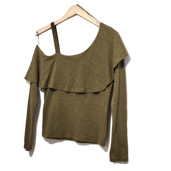 Anthropologie Postmark Off the Shoulder Ruffle Long Sleeve Green Top Boho Chic S - Picture 11 of 16